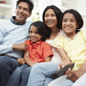 a happy family of four