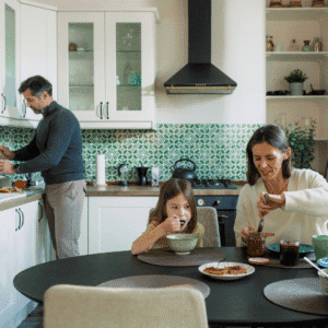 a family on a breakfast