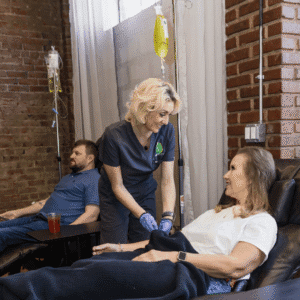 Middle age woman getting IV drip